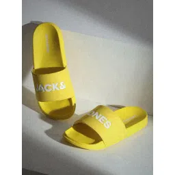 Jack & Jones Men's Light Yellow Logo Print Pool Sliders-picture-15
