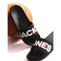 Jack & Jones Men's SMU Jet Black Contrast Logo PU Pool Slides-picture-17