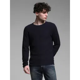 Jack & Jones Navy Cotton Slim Fit Texture Pullover-picture-21