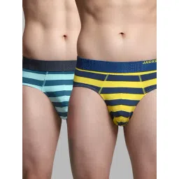 Jack & Jones Yellow & Blue Regular Fit Striped Briefs - Pack Of 2-picture-43