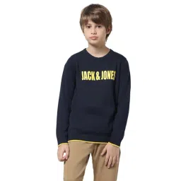Jack & Jones Junior Blue Cotton Logo Full Sleeves Pullover-picture-19