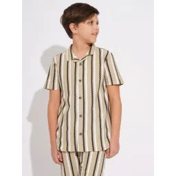 Jack & Jones Junior Boys Beige Cotton Striped Shirt-picture-25