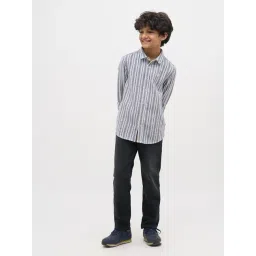 Jack & Jones Junior Boys Bright White Cotton Striped Regular Fit Shirt-picture-15