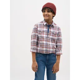 Jack & Jones Junior Boys Checked Spread Collar Cotton Shirt-picture-40