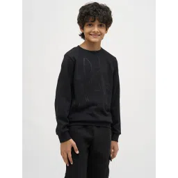 Jack & Jones Junior Boys Jet Black Cotton Embellished Sweatshirt image 1
