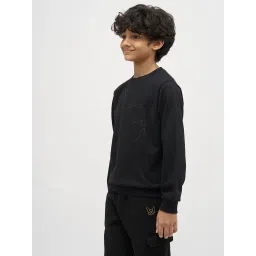 Jack & Jones Junior Boys Jet Black Cotton Embellished Sweatshirt image 3
