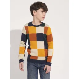 Jack & Jones Junior Boys Multicolor Cotton Checks Full Sleeves Pullover Sweater-picture-18