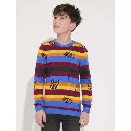 Jack & Jones Junior Boys Multicolor Cotton Striped Full Sleeves Pullover Sweater-picture-18