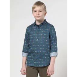Jack & Jones Junior Boys Teal Blue Cotton Printed Full Sleeves Shirt-picture-14