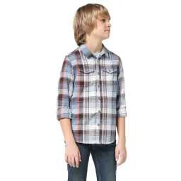 Jack & Jones Junior Boys White & Blue Cotton Chequered Full Sleeves Shirt-picture-15