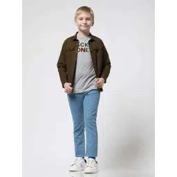 Jack & Jones Junior Grey Cotton Embroidered Full Sleeves T-Shirt image 3