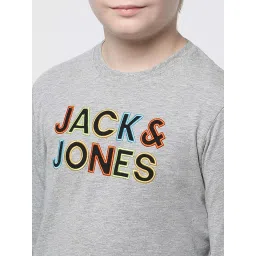 Jack & Jones Junior Grey Cotton Embroidered Full Sleeves T-Shirt image 5