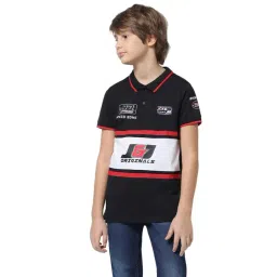 Jack & Jones Junior Jet Black & White Cotton Color Block Polo T-Shirt-picture-46