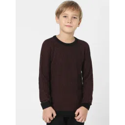 Jack & Jones Junior Maroon & Black Printed Full Sleeves Sweater-picture-34