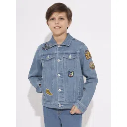 Jack & Jones Junior Mid Blue Patch Regular Fit Denim Jacket-picture-33