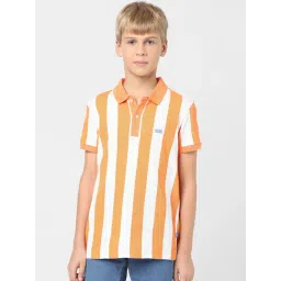 Jack & Jones Junior Orange & White Striped Polo T-Shirt-picture-35