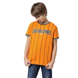 Jack & Jones Junior Orange Cotton Striped T-Shirt-picture-39