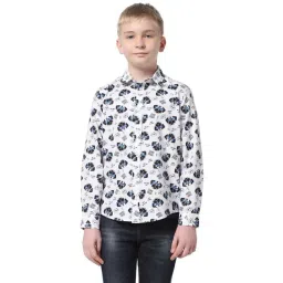 Jack & Jones Junior White & Blue Cotton Printed Full Sleeves Shirt-picture-37
