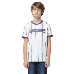 Jack & Jones Junior White Cotton Striped T-Shirt-picture-36