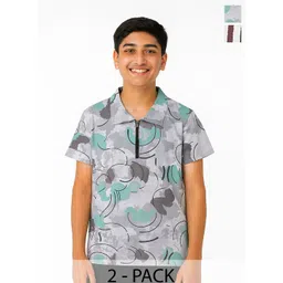 JACKBOY Boys Pack of 2 Printed Polyester Polo Collar Tshirts-picture-52