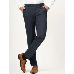JADE BLUE Men Checked Slim Fit Mid-Rise Formal Trousers-picture-13