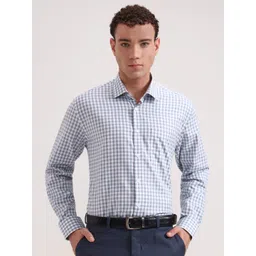 JADE BLUE Men Gingham Checked Spread Collar Cotton Formal Regular Fit Shirt-picture-25