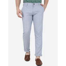 JADE BLUE Men Slim Fit Checked Mid-Rise Pure Cotton Trousers-picture-23