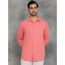 JADE BLUE Men Spread Collar Solid Cotton Linen Slim Fit Casual Shirt-picture-35