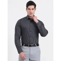 JadeBlue Black & Grey Cotton Regular Fit Striped Shirt-picture-23