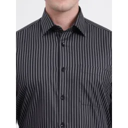 JadeBlue Black & Grey Cotton Regular Fit Striped Shirt image 4