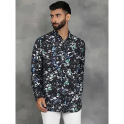 JadeBlue Black Viscose Slim Fit Abstract Shirt-picture-36