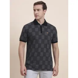 JadeBlue Dark Grey & Black Cotton Checked Slim Fit T-Shirt-picture-17