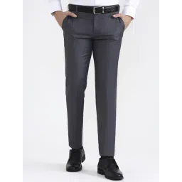 JadeBlue Dark Grey Slim Fit Solid Formal Trousers-picture-48