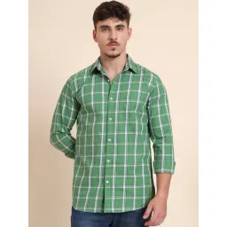 JadeBlue Light Green Cotton Slim Fit Checked Shirt-picture-37