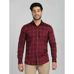 JadeBlue Maroon Cotton Slim Fit Checked Shirt-picture-28