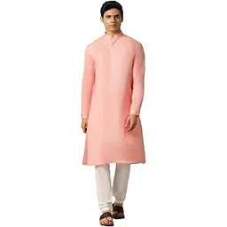 jadeblue Modi Kurta Men's Regular Fit Solid Kurta, Baby Pink Poly Viscose Fabric, Full Sleeve, Cut Away Collar, Stylish Ethnic Designer Kurta-picture-12