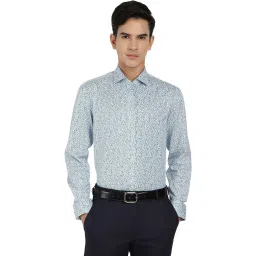 JadeBlue White & Blue Cotton Regular Fit Printed Shirt image 1