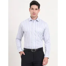 JadeBlue White & Sky Blue Cotton Regular Fit Striped Shirt-picture-20
