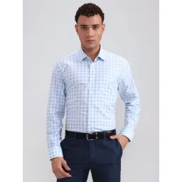 JadeBlue White Blue Cotton Regular Fit Checked Shirt image 1