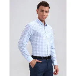 JadeBlue White Blue Cotton Regular Fit Checked Shirt image 5