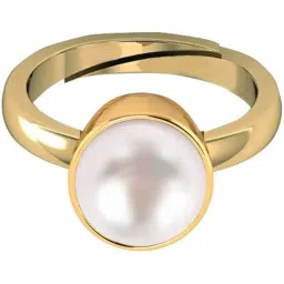 jagdamba gems 6.00 Ratti Natural Pearl moti Ring Adjustable Panchhdhaatu Ashtadhatu Gold Plated Ring for Men and Women (Lab - Certified) image 2