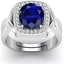 jagdamba gems 15.25 Ratti Certified Original Blue Sapphire Ring Panchdhatu Adjustable Neelam Ring for Men & Women by Lab Certified-picture-16