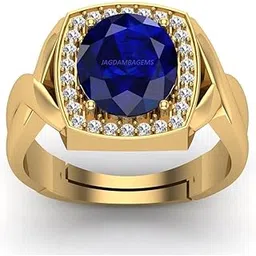 jagdamba gems 2.00 Ratti Certified Original Blue Sapphire Gold Plated Ring Panchdhatu Adjustable Neelam Ring for Men & Women by Lab Certified-picture-15