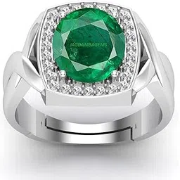 jagdamba gems 6.00 Carat Certified Natural Zambian Emerald Panna Rectangle panchdhatu Adjustable Ring for Women's and Men's-picture-28