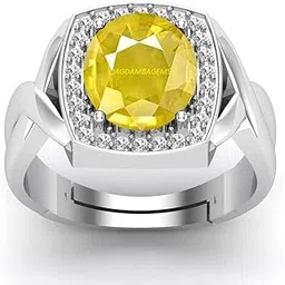 jagdamba gems 6.00 Carat Yellow Sapphire Stone Adjustable Ring Original and Certified Natural Pukhraj Unheated and Untreated Gemstone Free Size Anguthi for Men and Women-picture-25
