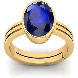jagdamba gems 6.00 Ratti Certified Original Blue Sapphire Gold Plated Ring Panchdhatu Adjustable Neelam Ring for Men & Women by Lab Certified-picture-14
