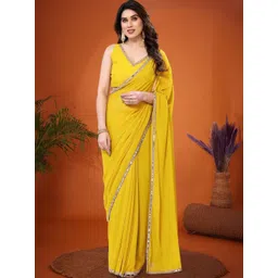 JAINICA Embellished Mirror Work Poly Georgette Heavy Work Saree-picture-19