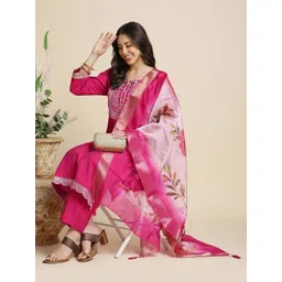JAINICA Floral Embroidered Thread Work Straight Kurta With Trousers & Dupatta-picture-27