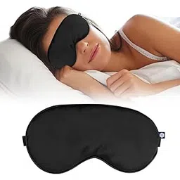 Jainica Silk Eye Mask for Sleeping with Adjustable Strap Premium Silk Sleeping Mask Blind Fold for Smooth & Comfortable Sleep Travelling Sleep Mask Pad Sleeping Eye Mask Blind Folds for Sleeping - Black-picture-11