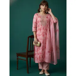 JAINICA Women Embroidered Regular Beads and Stones Kurta with Trousers & With Dupatta-picture-16